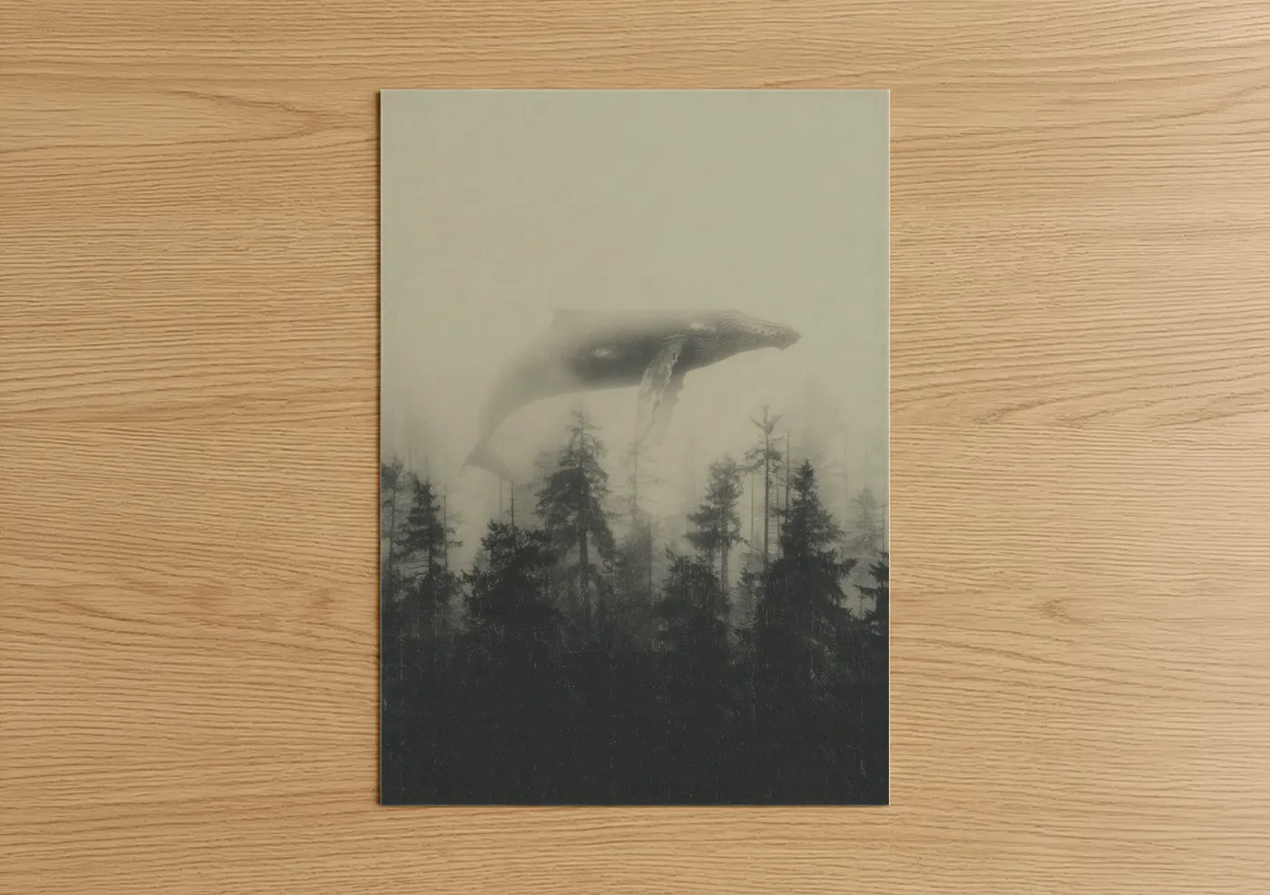 Humpback Whale Misty Forest Double Exposure Wall Art