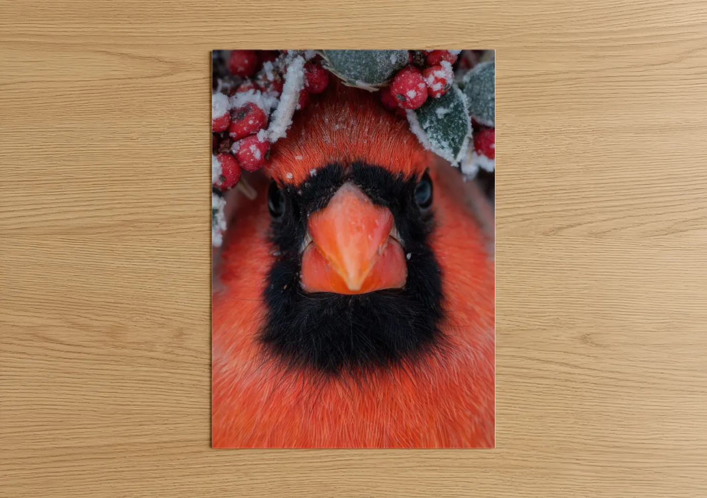 Snowy Cardinal with Frost-Covered Berries Wall Art