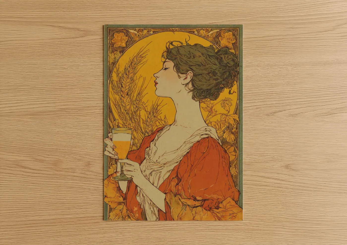 Art Deco Woman Beer Golden Hour Wall Art