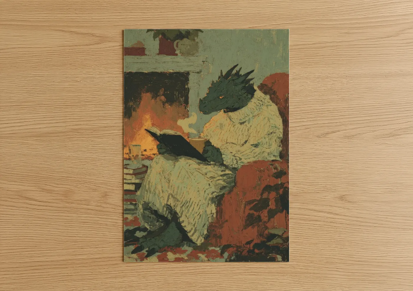 Reading Dragon Vintage Literary Wall Art