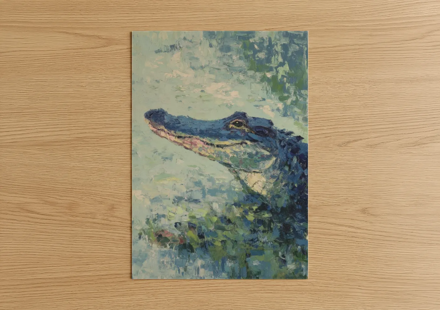 Marsh Alligator Impressionist Oil Painting Wall Art
