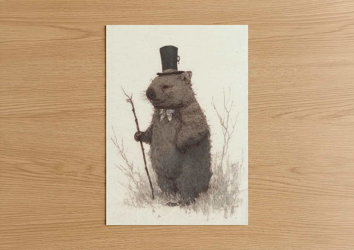 Dapper Wombat Top Hat Illustration Wall Art