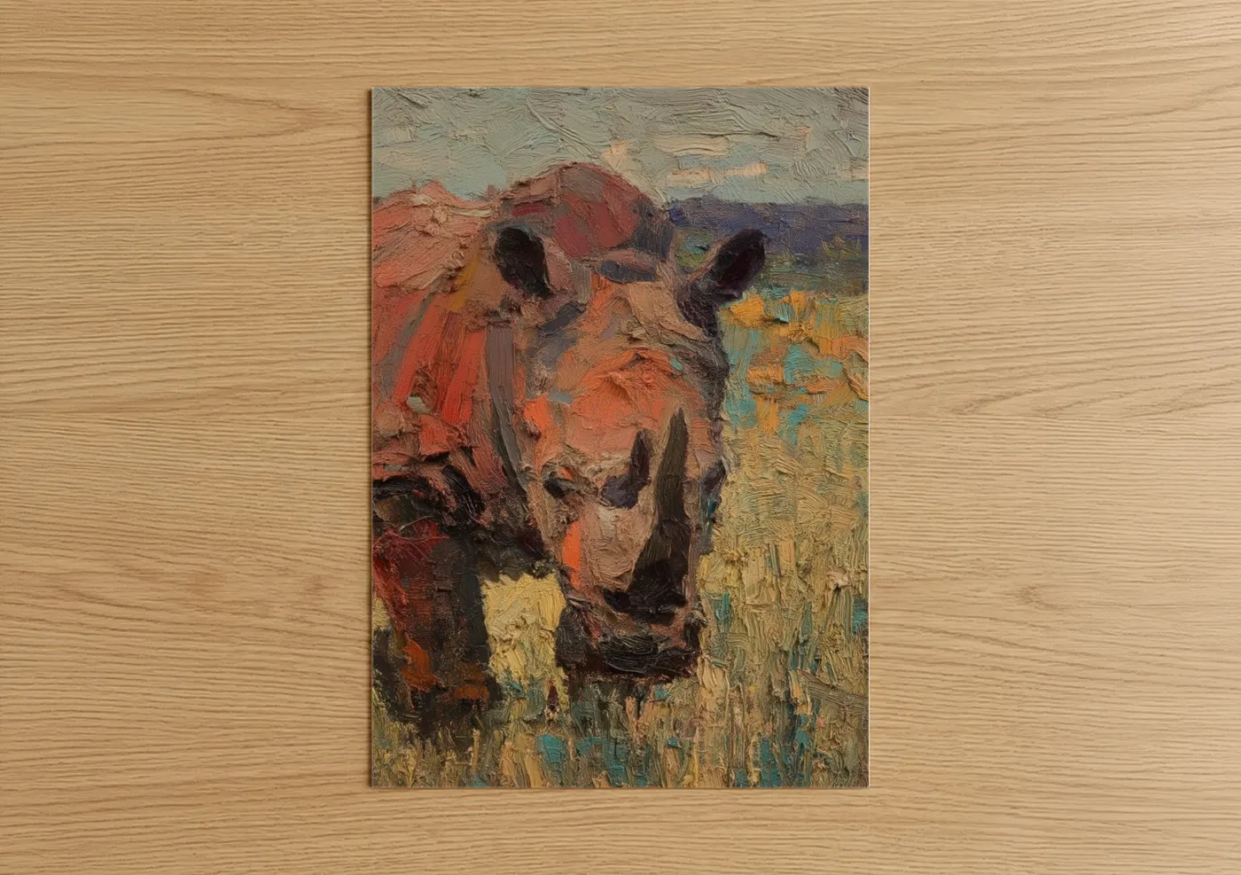 Russet Rhino Impressionist Oil Painting Wall Art