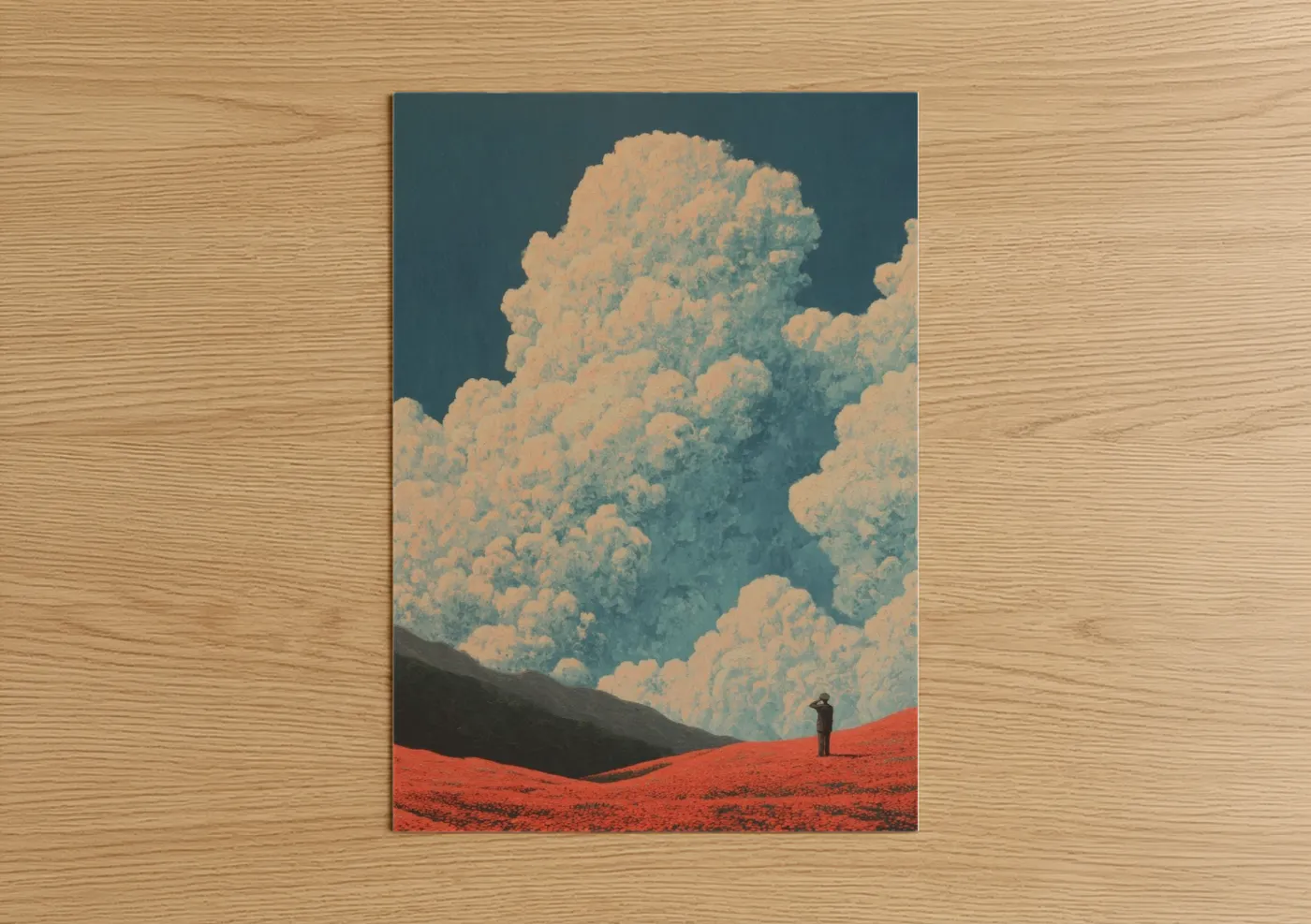 Solitary Figure Red Desert Clouds Wall Art