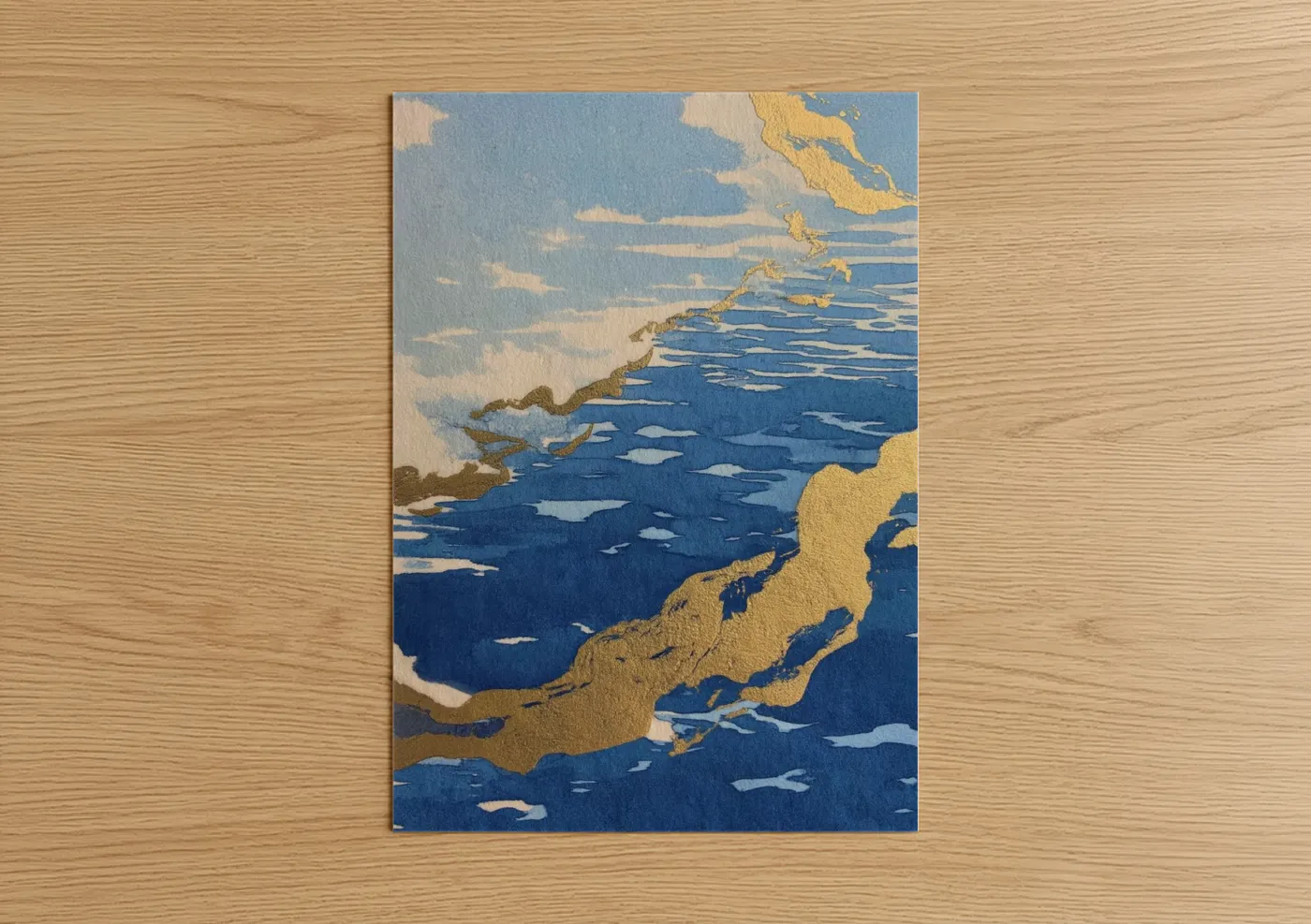 Golden Coastline Abstract Watercolor Wall Art