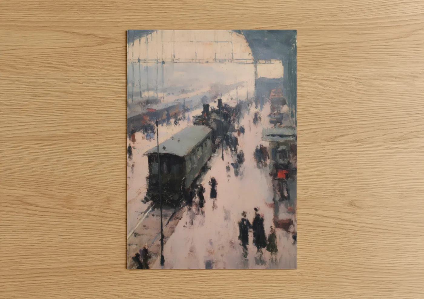 Snowy Station Train Impressionist Wall Art