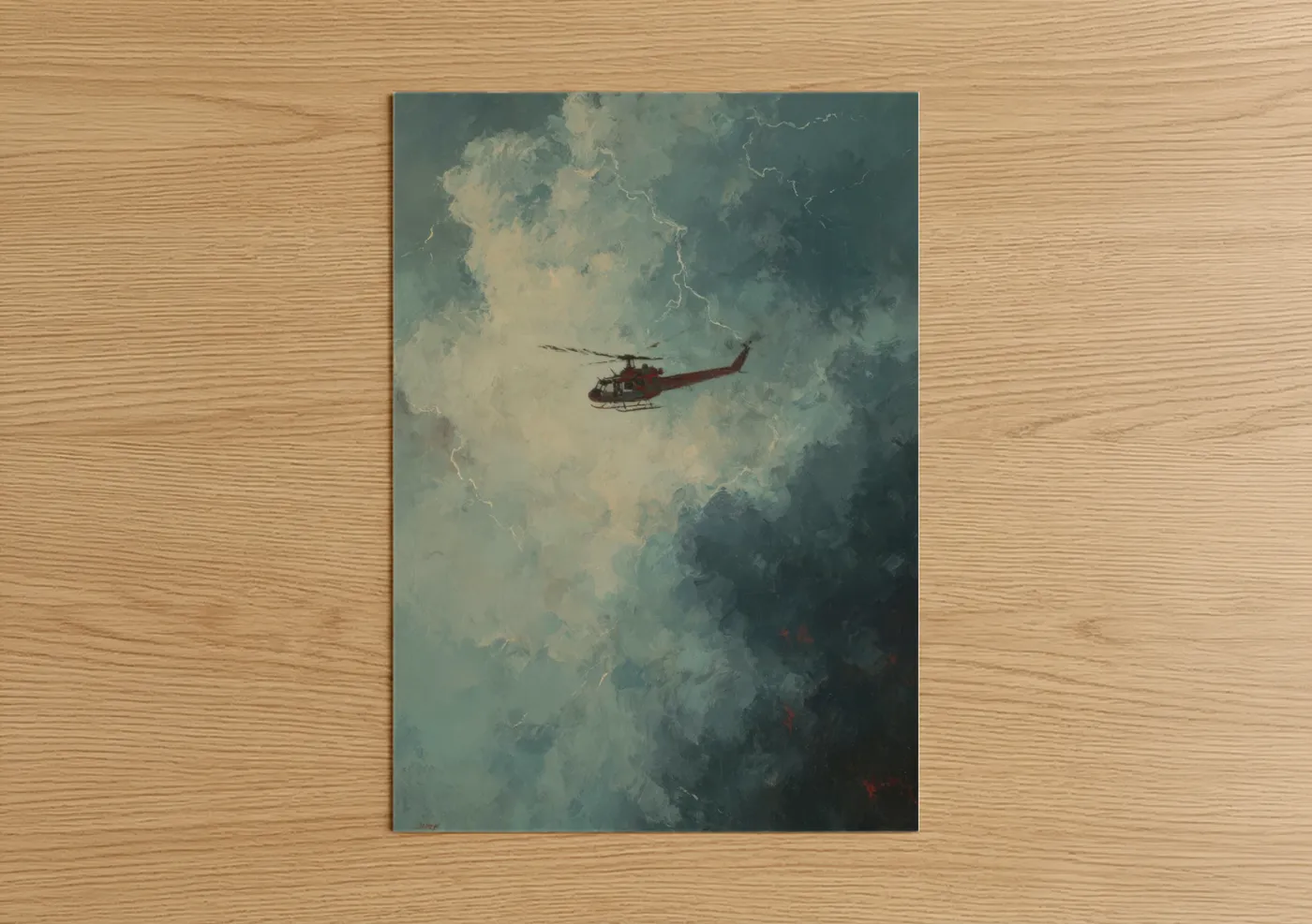 Red Helicopter Storm Rescue Wall Art