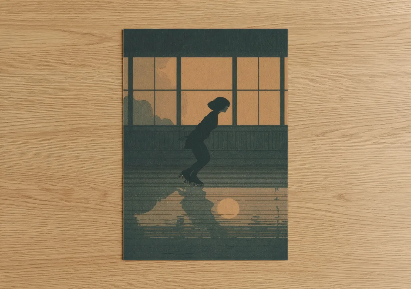 Silhouette Roller Skater Evening Glow Wall Art