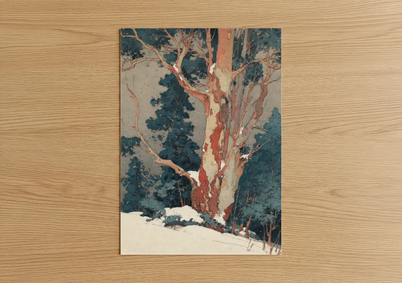 Snowy Arbutus Tree Winter Watercolor Wall Art