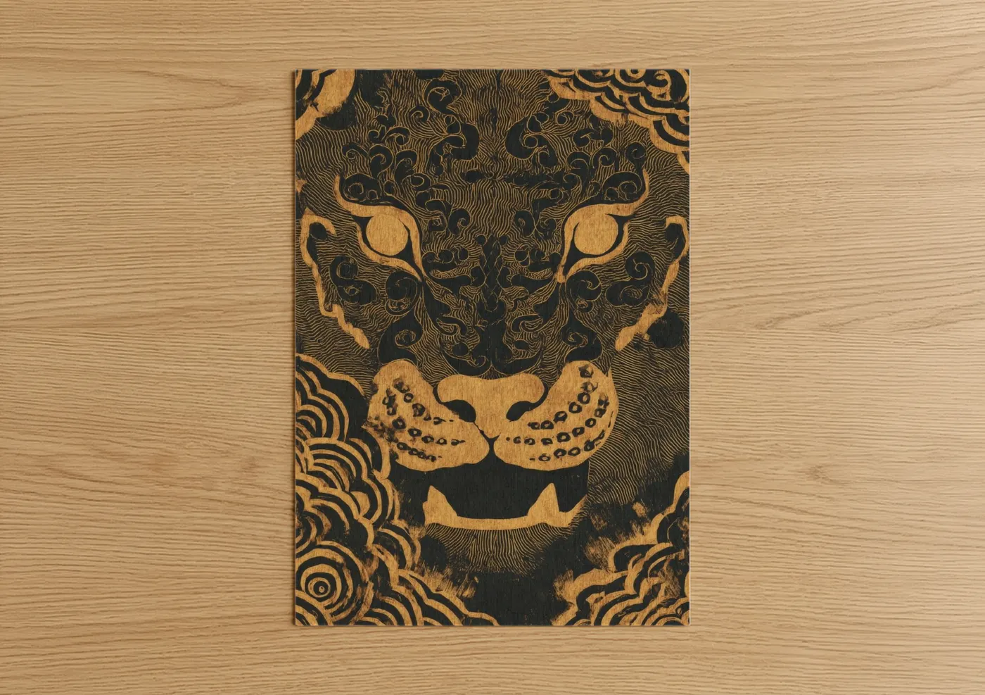 Golden Leo Zodiac Art with Ornamental Details Wall Art
