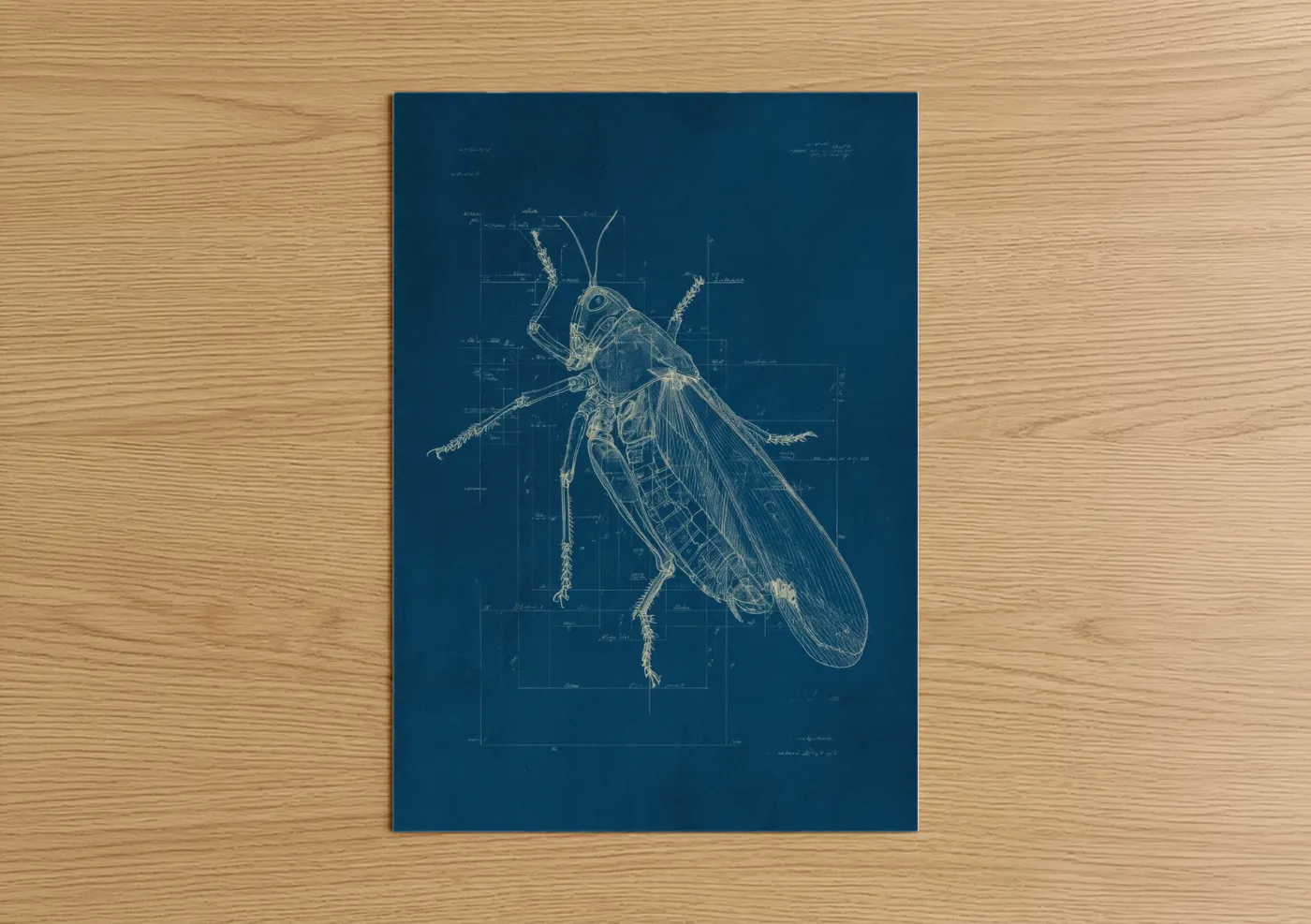 Blueprint Grasshopper Technical Illustration Wall Art