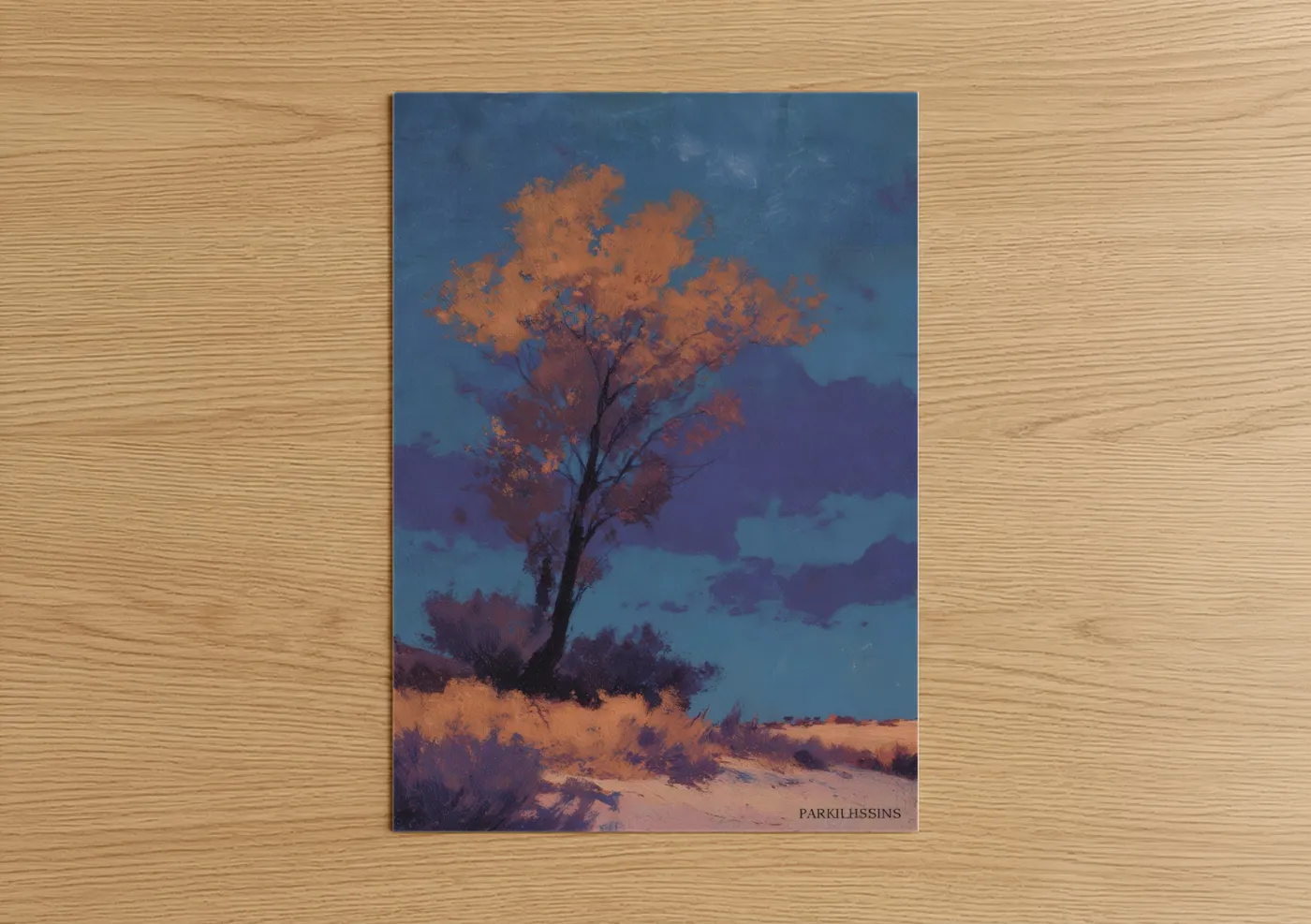 Golden Desert Tree Sunset Landscape Wall Art