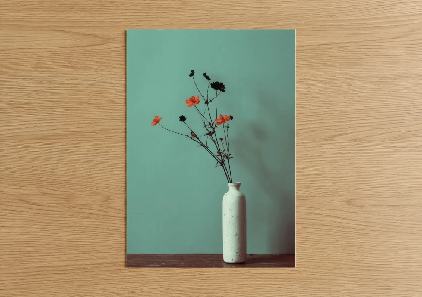 Coral Minimalist Flower Arrangement Wall Art