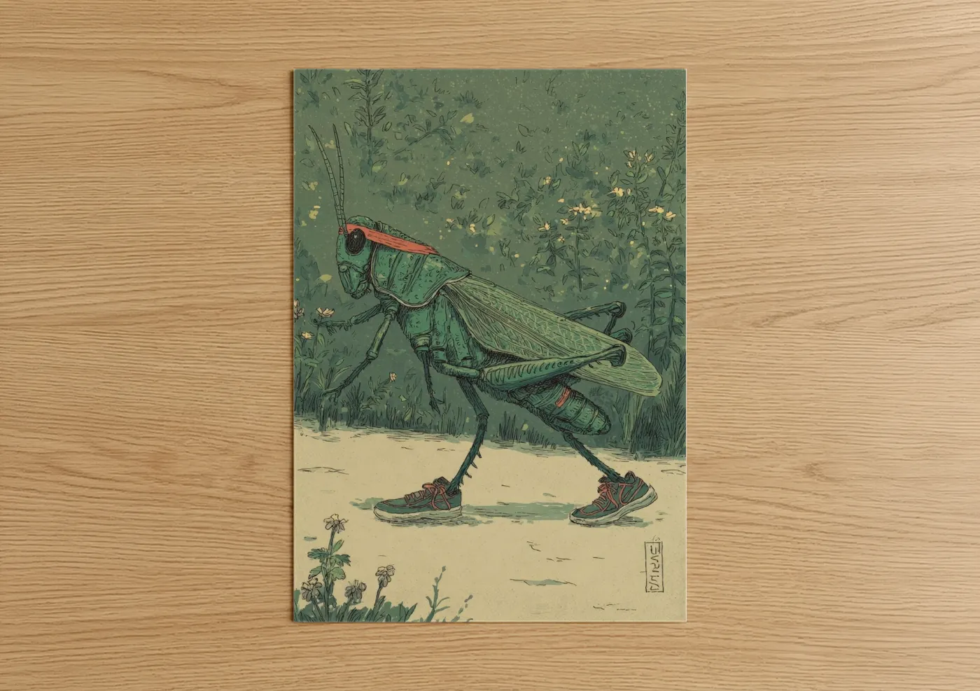 Adventurous Grasshopper Illustration Wall Art