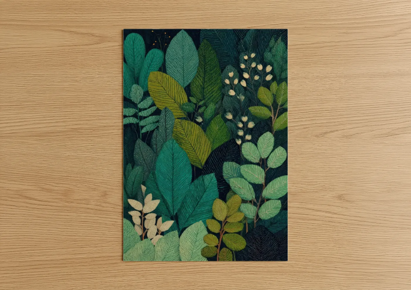 Botanical Garden Leaves Night Illustration Wall Art