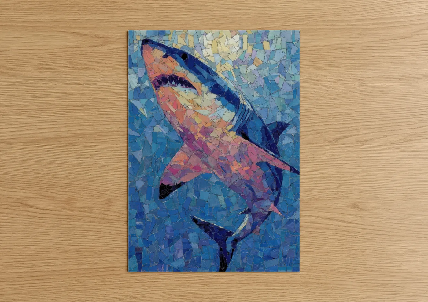 Prismatic Blue Shark Mosaic Wall Art