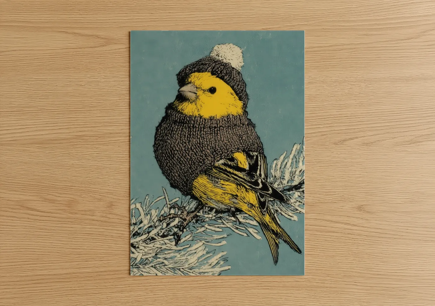 Yellow Canary Winter Knit Illustration Wall Art