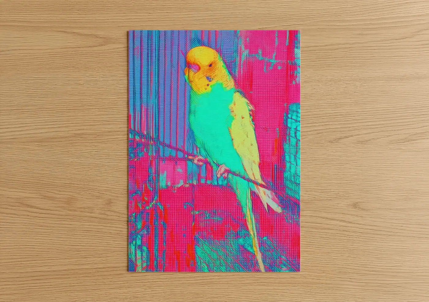 Neon Budgerigar Pop Art Illustration Wall Art
