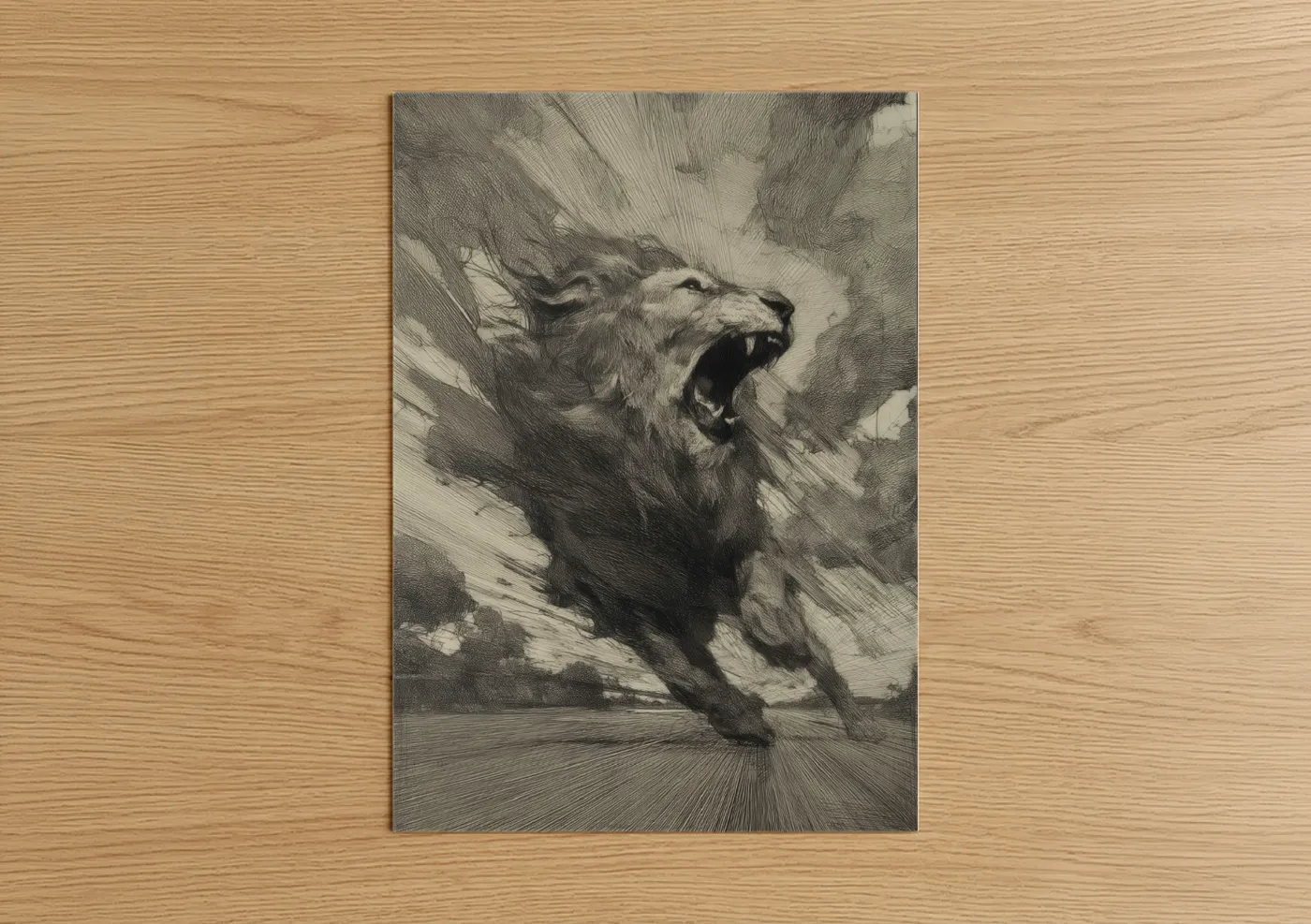 Roaring Lion Sketch Drawing Wall Art