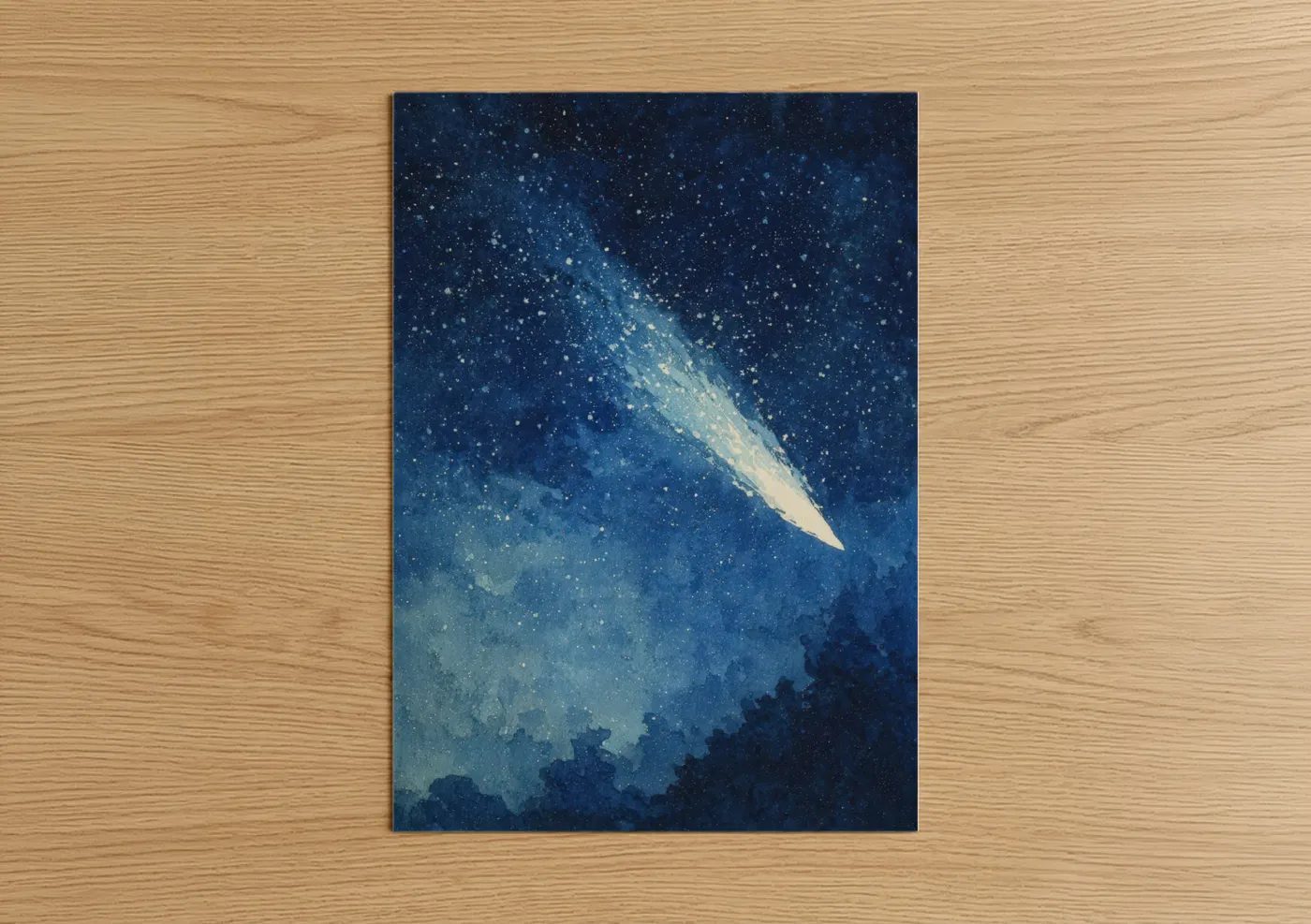 Celestial Comet Night Sky Illustration Wall Art
