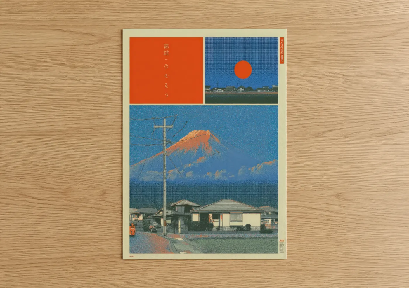 Mount Fuji Crimson Sun Japanese Y2K Wall Art