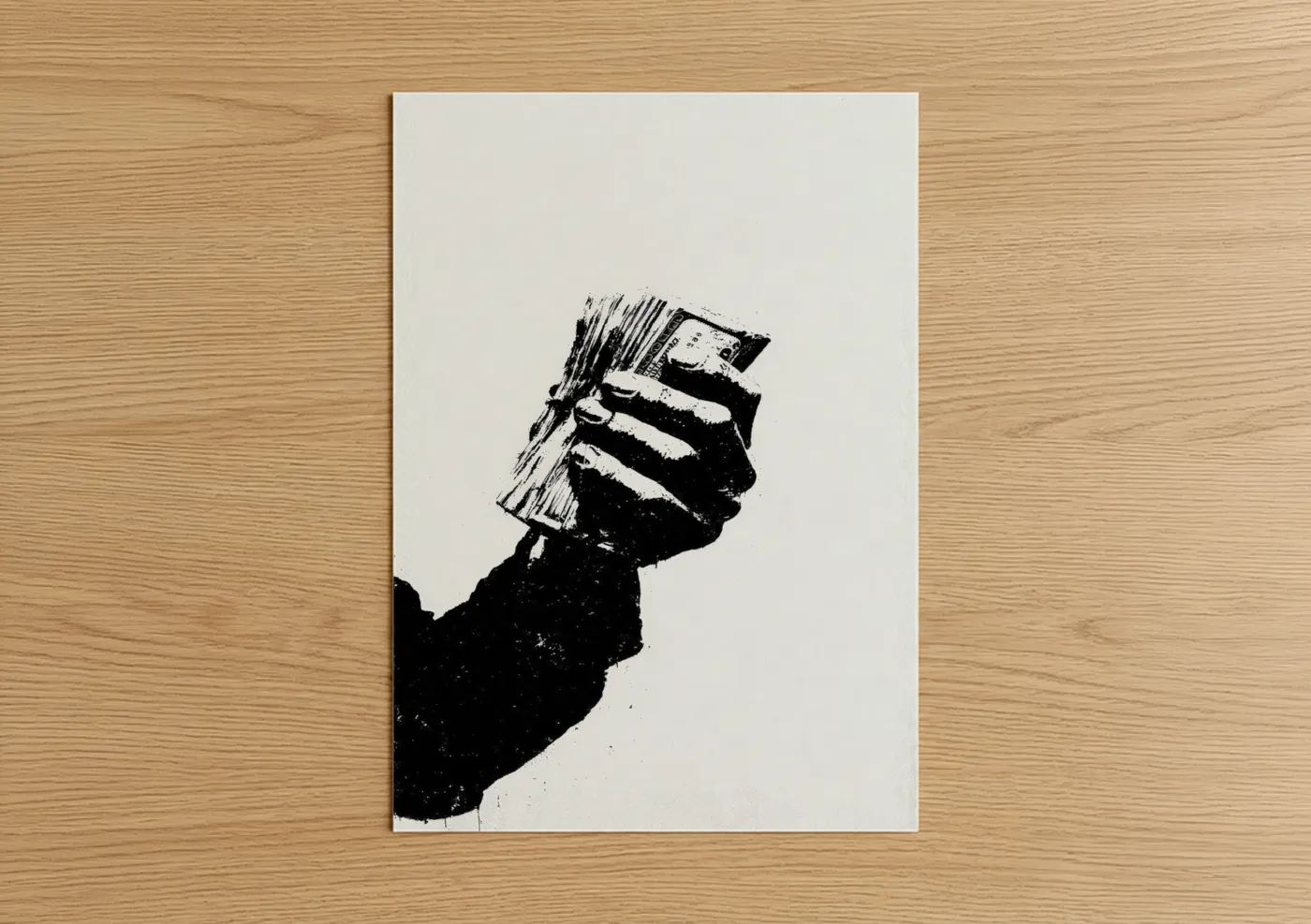 Fist Holding Money Black White Wall Art