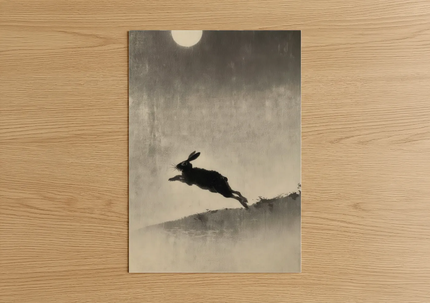 Moonlit Rabbit Leap Minimalist Wall Art