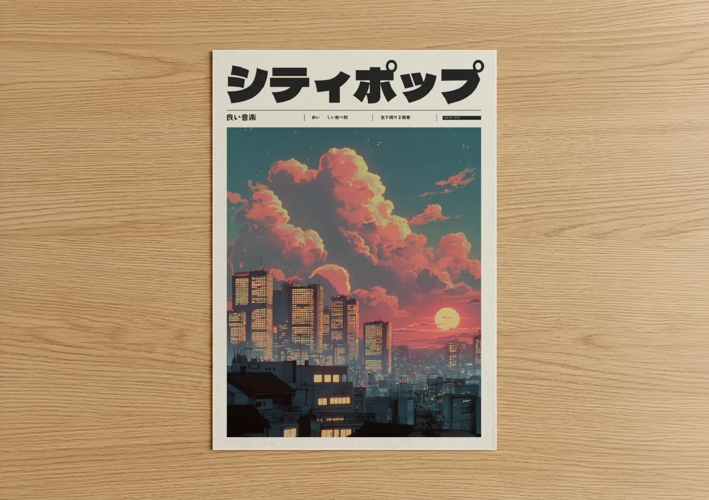 Anime Cityscape Sunset Illustration Wall Art
