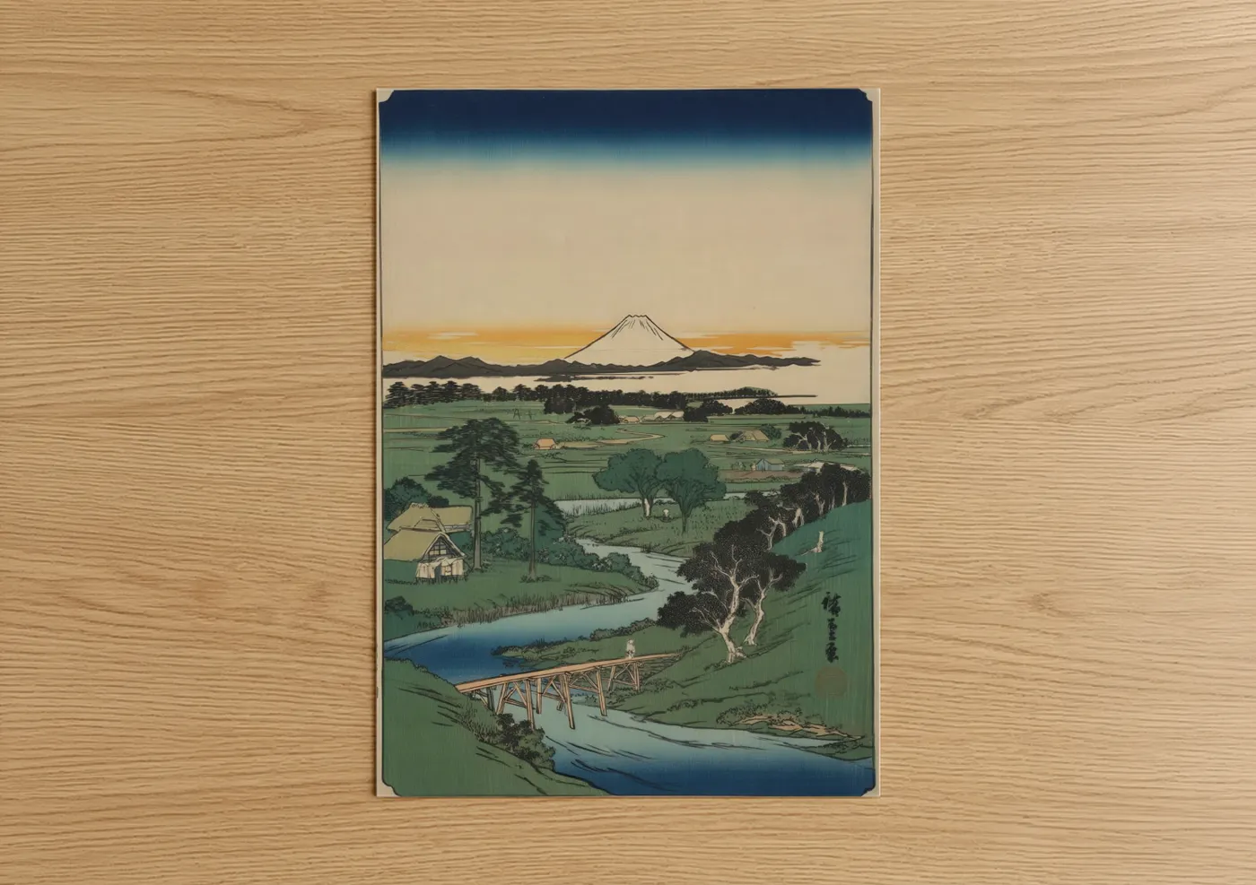 Mount Fuji Rural Landscape Woodblock Wall Art