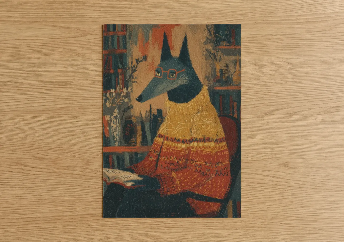 Black Wolf in Knit Sweater Illustration Wall Art