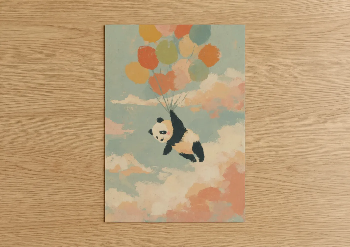 Whimsical Floating Panda Balloons Wall Art