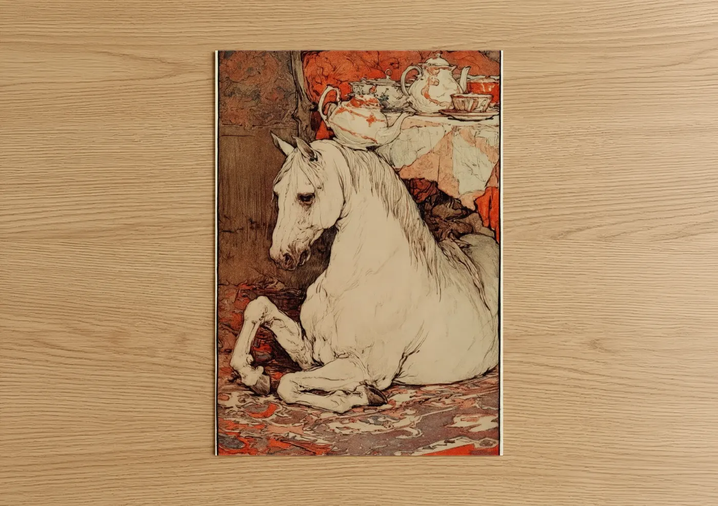 Cream Arabian Horse Resting Illustration Wall Art