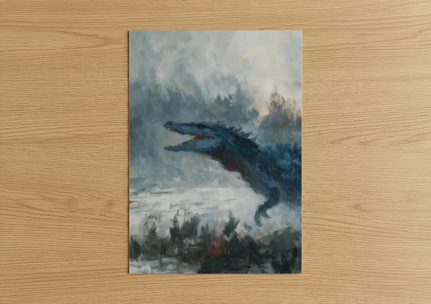 Dragon in Misty Forest - Mythical Creature Wall Art