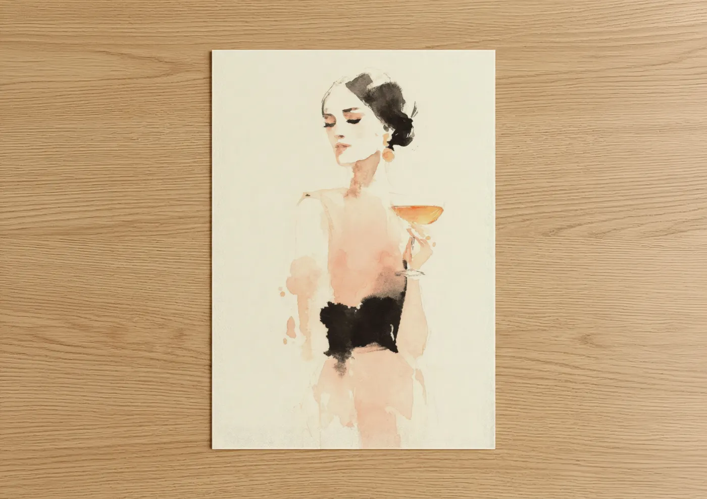 Elegant Woman Champagne Watercolor Wall Art