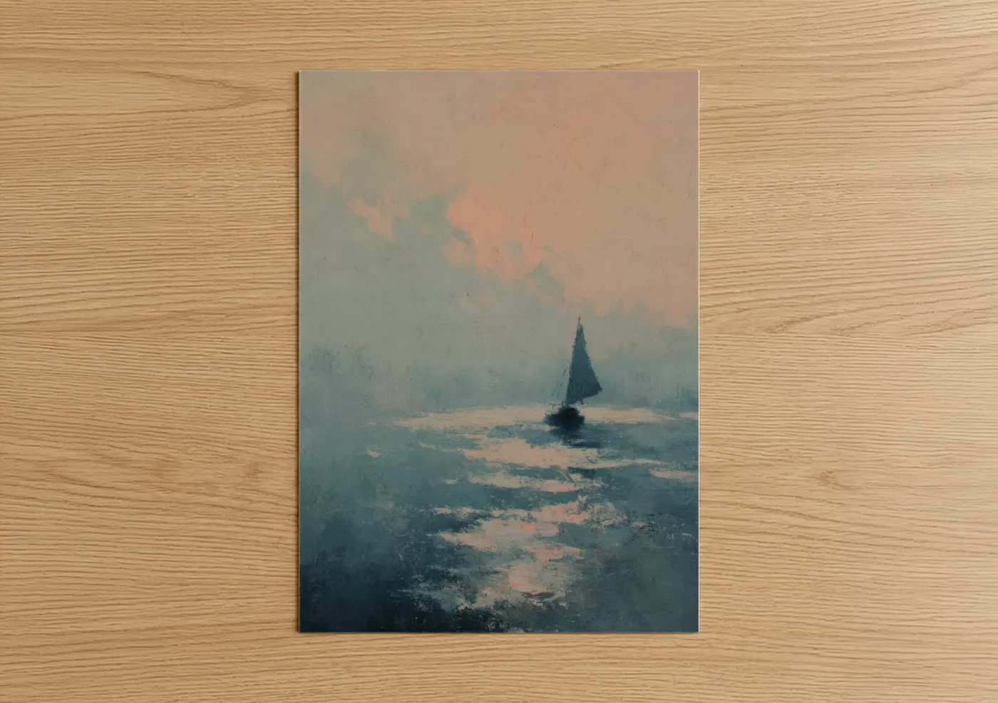 Misty Sailboat Seascape Painting Wall Art