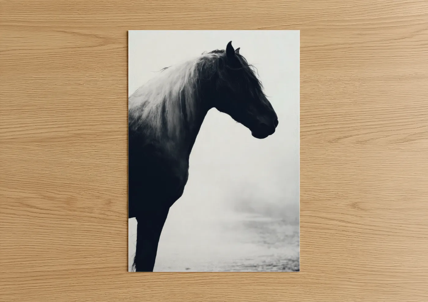 Black Friesian Horse Mist Photography Wall Art