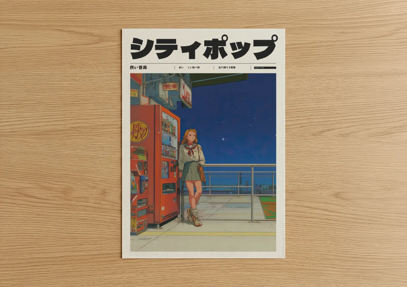 Anime Girl Night Vending Machine Scene Wall Art