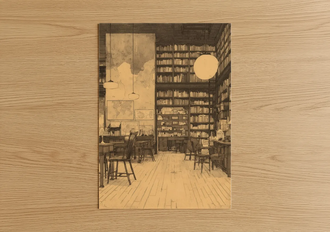 Cozy Library Study Room Warm Light Wall Art