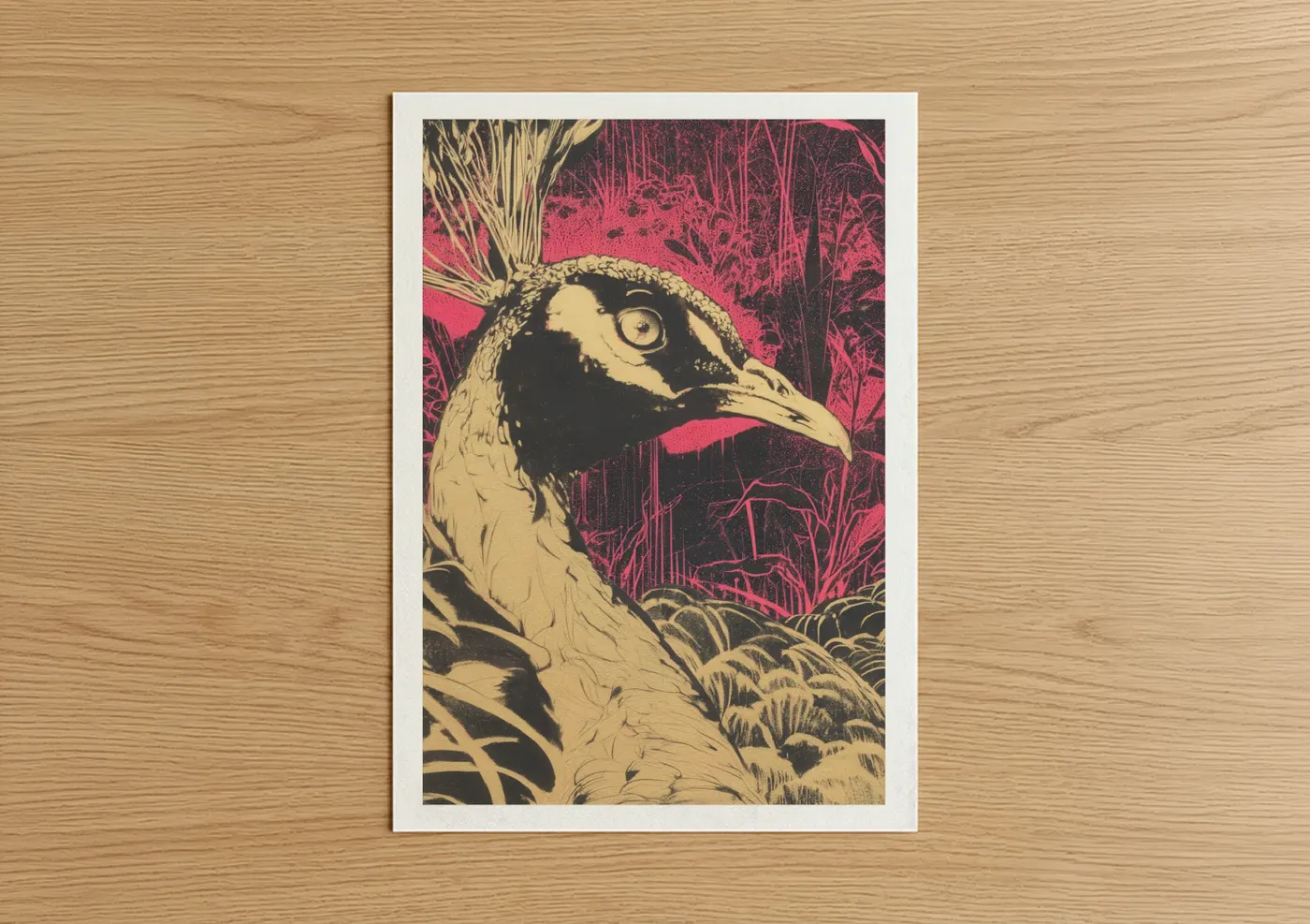 Magenta Peacock Portrait Bold Modern Wall Art