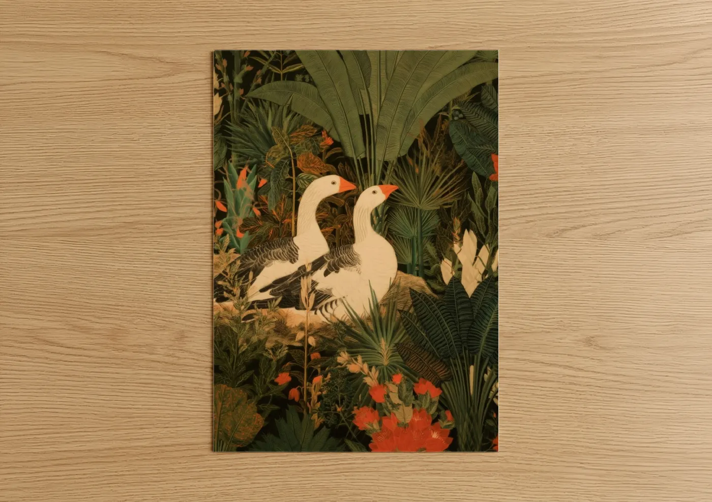 Tropical Geese Pair Botanical Illustration Wall Art