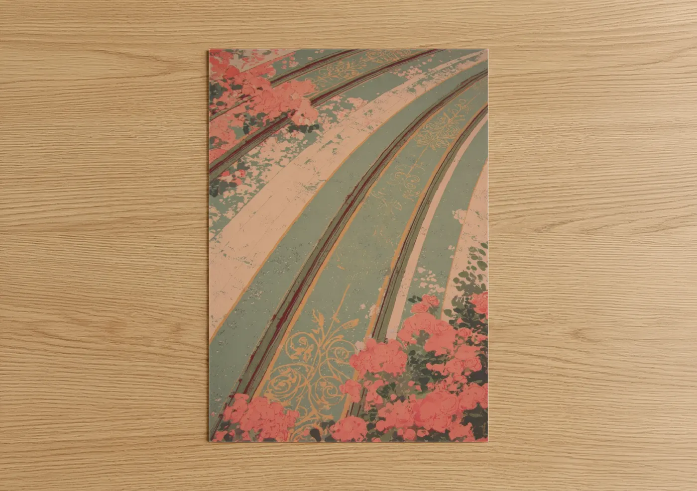 Vintage Train Tracks Floral Abstract Wall Art