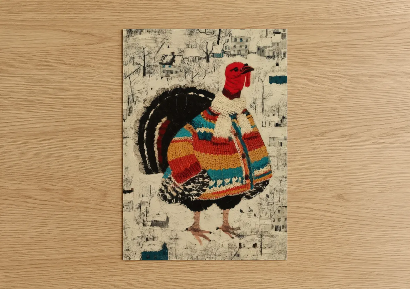 Cozy Turkey Winter Sweater Illustration Wall Art