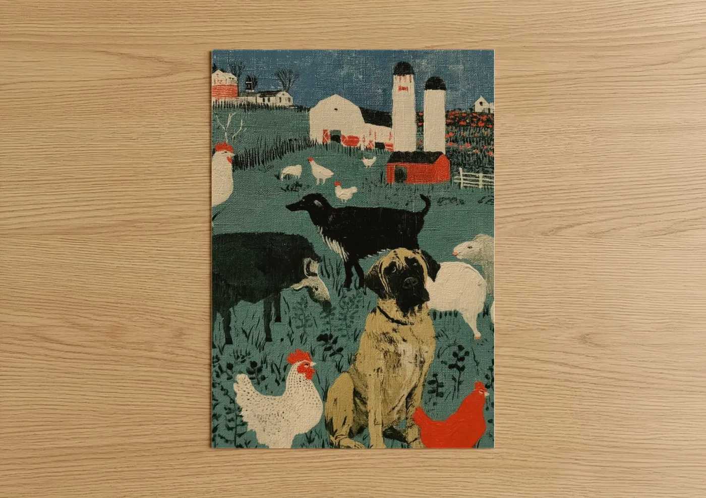 Farm Mastiff Dog Illustration Wall Art