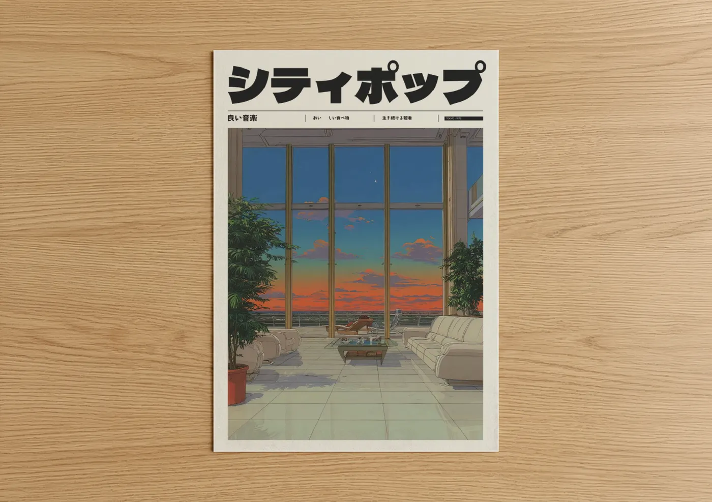 Anime Sunset Room Aesthetic Illustration Wall Art