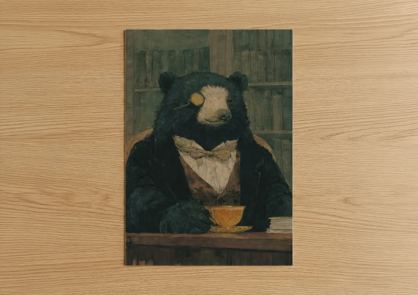 Scholarly Sloth Bear Monocle Portrait Wall Art