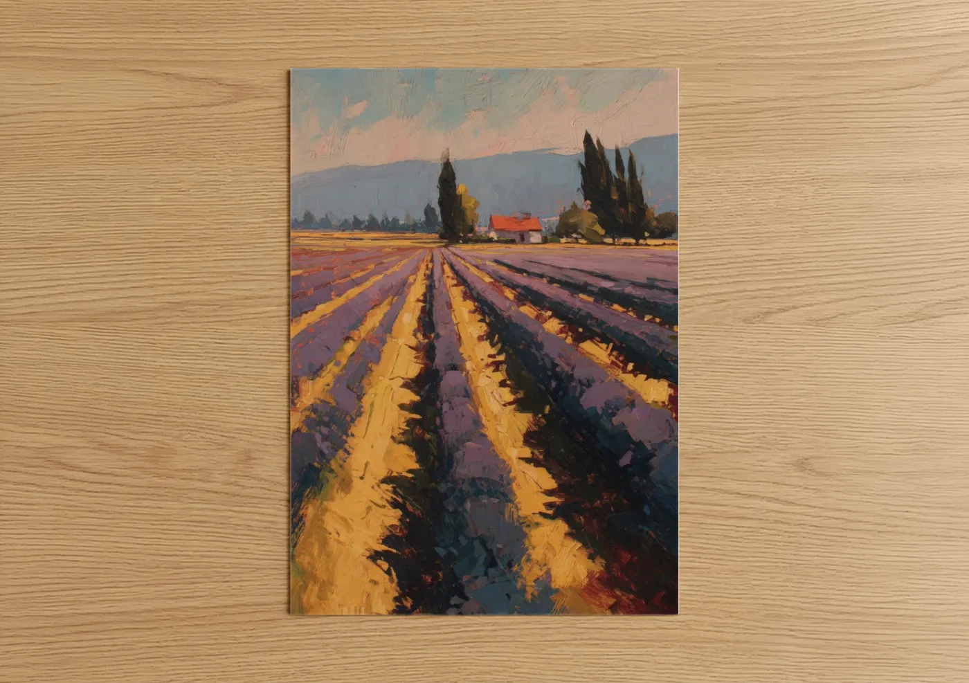 Tuscan Lavender Field Sunset Painting Wall Art