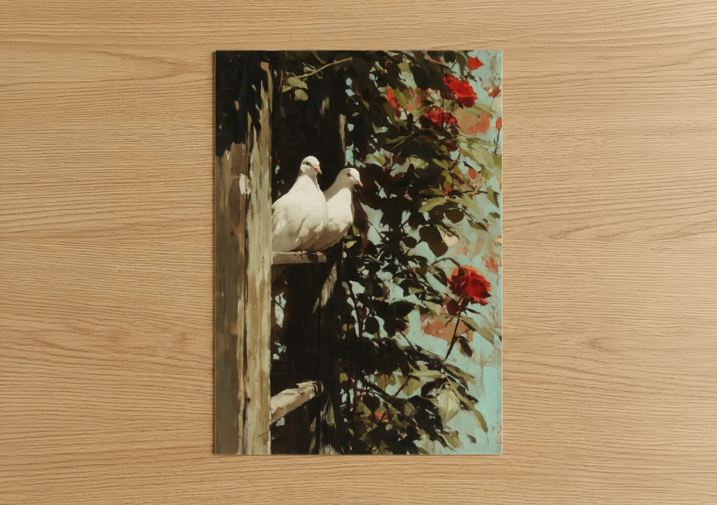 White Doves Among Red Roses Garden Wall Art