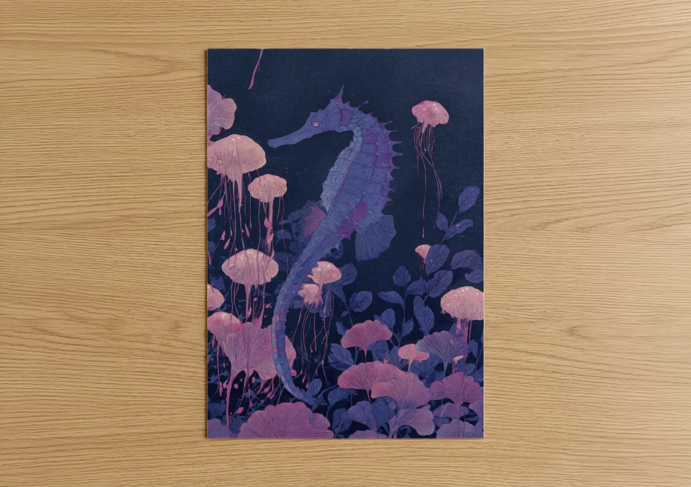 Bioluminescent Seahorse Jellyfish Wall Art
