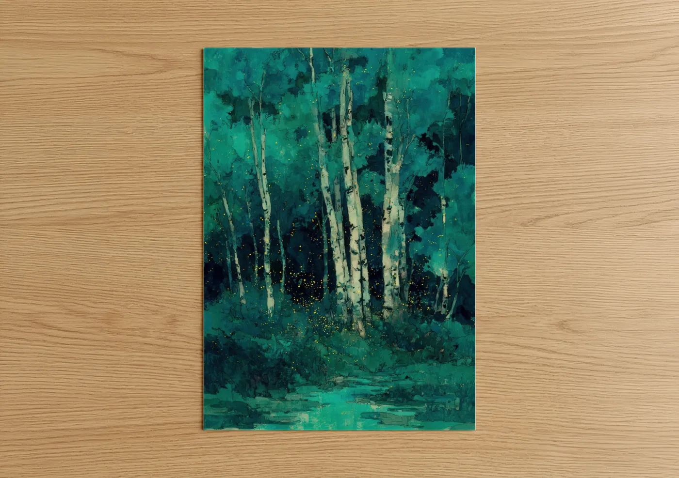 Emerald Birch Forest Abstract Painting Wall Art