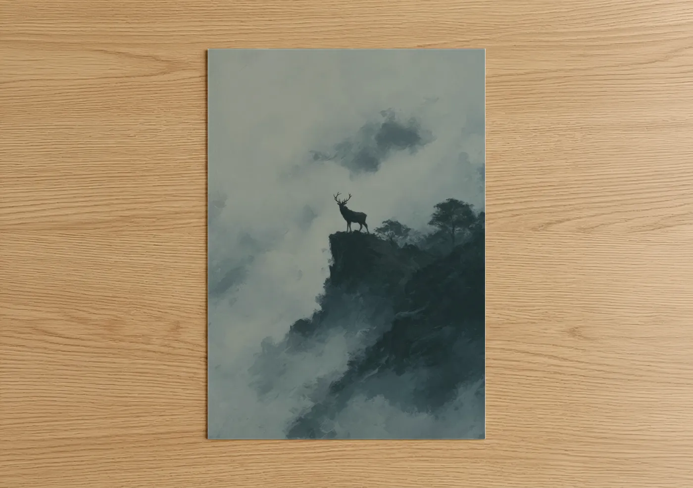 Misty Mountain Elk Silhouette Wall Art